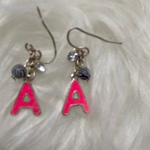 "A" zebra dangle earrings